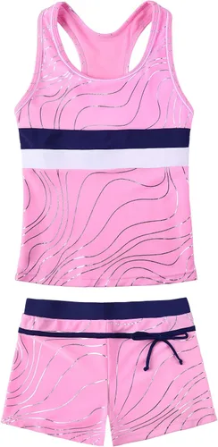 Vista 22 de JerrisApparel Traje de baño de dos piezas para niñas de verano con boyshort, diseño de tankini estrella de mar aqua