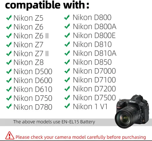 Vista 3 de Glorich EP-5B Acoplador DC EN-EL15 EN-EL15a Batería ficticia EH-5 Adaptador de fuente de alimentación de CA Conector de alimentación para Nikon 1 V1