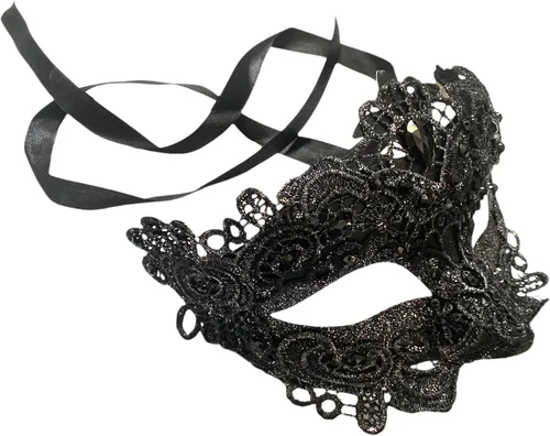 Vista 27 de MASQ Par de máscaras de encaje brocado para mascarada, Mardi Gras, cumpleaños, graduación, boda, fiesta Bk Lace W Pluma