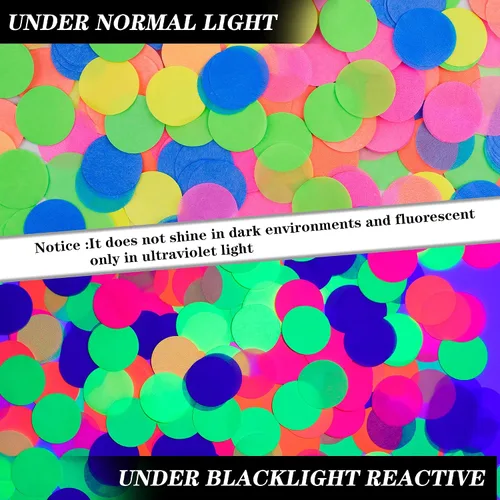 Vista 5 de 10000 piezas de confeti redondo de neón UV, 5 colores, confeti de tejido fluorescente de neón, punto de luz negra, confeti de fiesta brillante