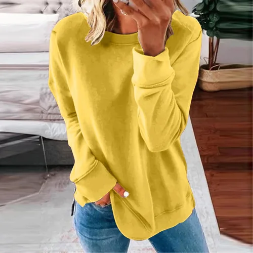 Vista 2 de Sudaderas de gran tamaño para mujer, talla grande, cuello redondo, manga larga, sin botones, ropa casual de otoño