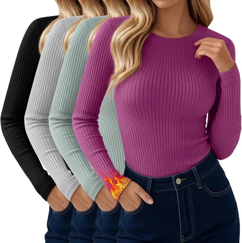 Vista 20 de Paquete de 4 camisas térmicas de manga larga acanaladas