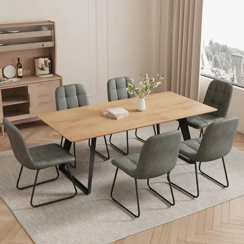 Vista 29 de ZckyCine Mesa de Comedor Moderna de Mediados de Siglo y Sillas para 4 Rectangular de Madera Expandible que Ahorra Espacio Multifuncional Marrón