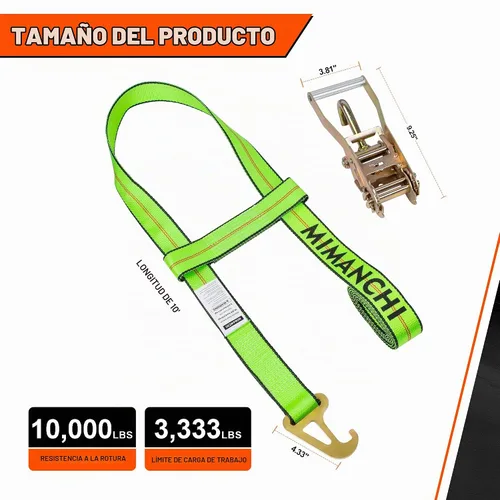 Vista 2 de Correas elevadoras de rueda Mimanchi, paquete de 2, correa de 2" X 10' de elevación rápida con gancho de dedo y trinquete para adaptarse al cesto