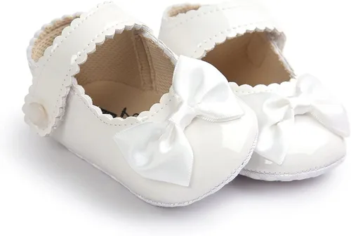 Vista 5 de Fire Frog Baby Girls Mary Jane Burnish Pu Leather Bowknot Pincess Prewalker Christening Baptism Crib Shoes