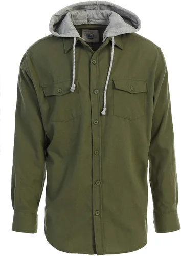 Vista 17 de Gioberti Camisa de franela a cuadros de algodón 100% para hombre con capucha extraíble y botones 100 – negro/azul real/gris.