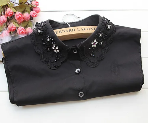 Vista 2 de Flyou Camisa de mujer con cuello falso de encaje y media camisa desmontable de cuello sintético con nudo de algodón