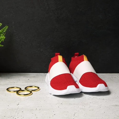 Vista 2 de Sonix - Tenis de punto elástico rojo y blanco para niños, ligeros, transpirables, suela de EVA, sin cordones, para niños pequeños y niños