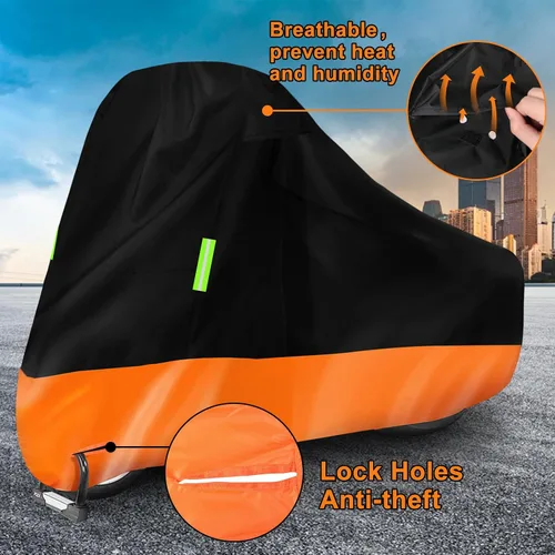 Vista 4 de Funda impermeable para motocicleta de repuesto para Harley Davidson Cruiser Iron 883/FAT BOY 114/HERITAGE Classic 114 con orificio para candado