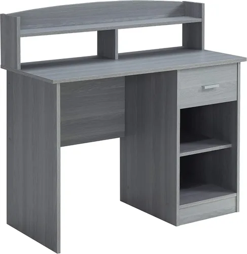 Vista 5 de Techni Mobili Escritorio moderno para oficina, color gris 41" modern desk with hutch, open shelves, compact workstation design, sturdy frame; grey
