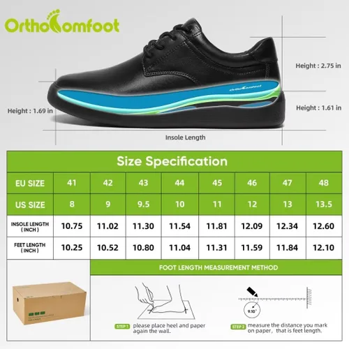 Vista 6 de OrthoComfoot Zapatos de vestir Oxford para hombre para fascitis plantar, zapatos ortopédicos de cuero genuino con soporte de arco para aliviar