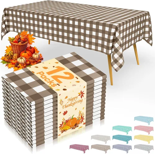 Vista 52 de Smiry 8 paquetes de manteles desechables Gingham, 54 x 108 pulgadas, manteles de plástico impermeables rectangulares en diseño a cuadros