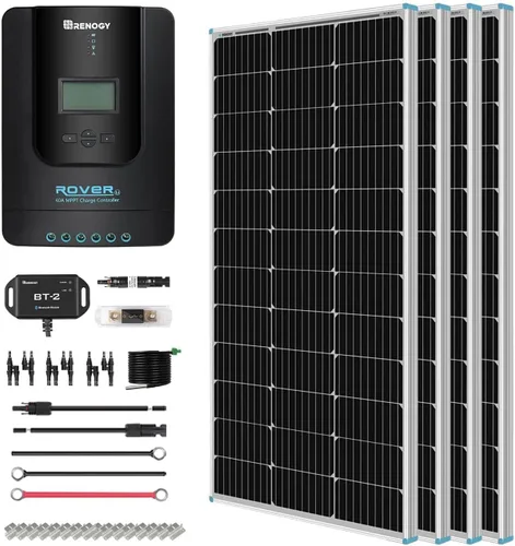 Vista 7 de Renogy - Kit de panel solar monocristalino para RV de 400 vatios y 12 voltios, kit fuera de la red, con controlador de carga Adventurer LCD PWM