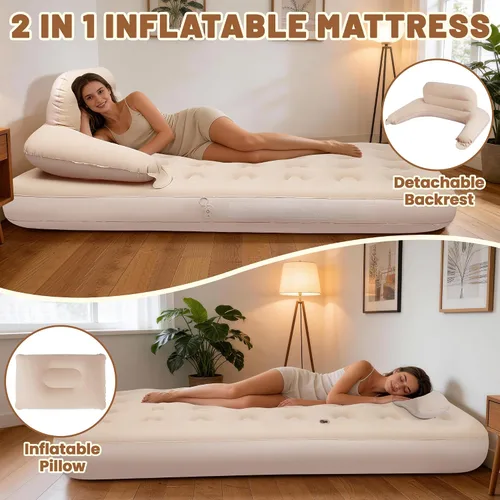 Vista 8 de MeiLyte Inflatable Bed Twin Size, Inflatable Air Mattress with Backrest