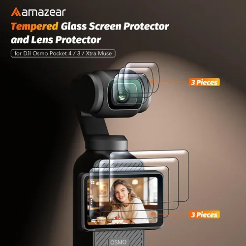 Vista 2 de AMAZEAR Protector de pantalla de lente para DJI Osmo Pocket 4/3/Xtra Muse (paquete de 6), Pocket4 Accesorios Protector de pantalla de vidrio
