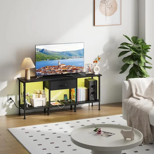 Vista 8 de GYIIYUO Soporte de TV LED con toma de corriente y cajón de tela para TV de 55, 50, 45 pulgadas, centro de entretenimiento y consola de TV industrial