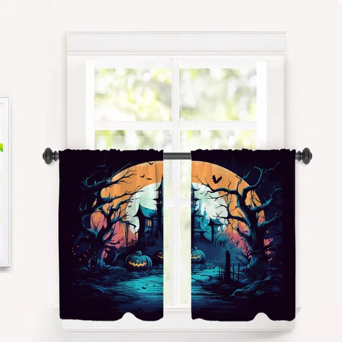 Vista 190 de Cortinas opacas de poliéster multicapa marrón con diseño de bosque natural, 2 unidades, 26 x 24 pulgadas