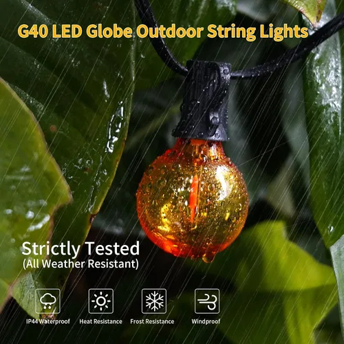 Vista 2 de Cadena de luces LED para exteriores de 40 pies, impermeables, G40, luces LED de globo para exteriores para patio con 27 bombillas Edison vintage a