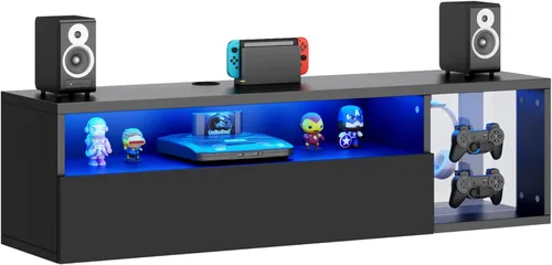 Vista 7 de SogesPower Soporte flotante para TV montado en la pared con luces, soporte de TV LED, centro de entretenimiento flotante con almacenamiento