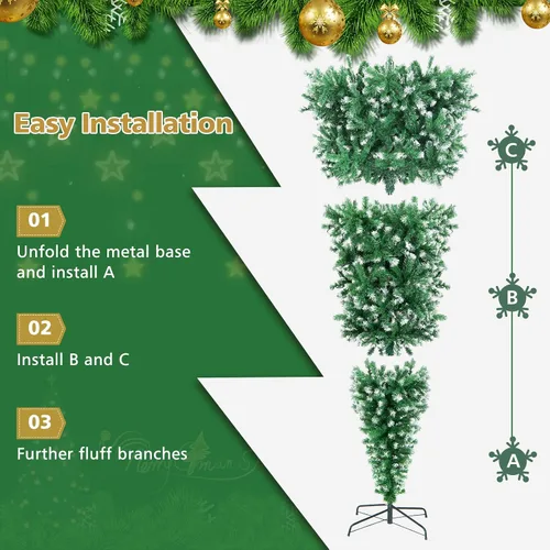 Vista 6 de BestComfort Árbol de Navidad artificial preiluminado, 7.5 pies invertido con 1100 puntas de rama, 400 luces LED, 8 modos de iluminación