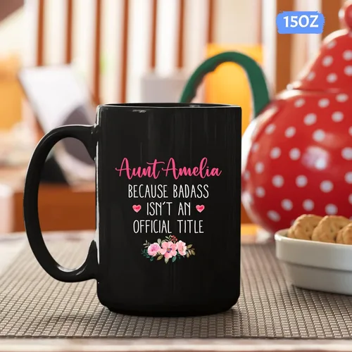 Vista 5 de Taza de cerámica personalizada con nombre para tía, regalo para tía, taza de café personalizada con título oficial para tía, regalo de sobrina
