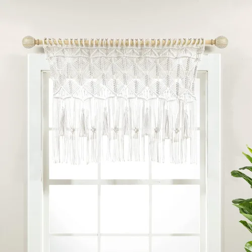 Vista 11 de Lush Decor Cenefa de algodón con borlas de macramé bohemio/cortina de cocina/decoración de pared, 30 pulgadas de largo x 40 pulgadas de ancho, gris
