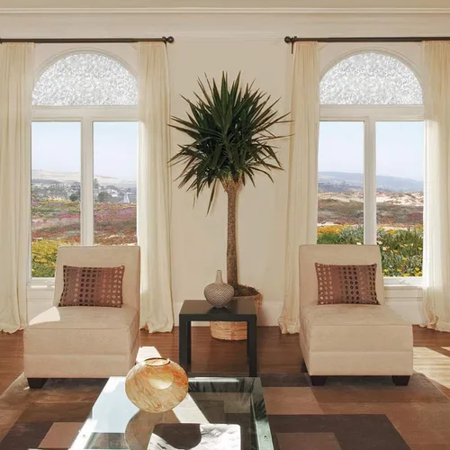 Vista 4 de película arqueada autoadhesiva para ventana Pantalla de película de ventana arqueada con textura de patrón precortado