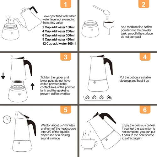 Vista 9 de Olla de Moka de 2 Tazas 100ml, Cafetera de Espresso de Acero Inoxidable, Cafetera de Percolador para Estufa, Cafetera Italiana de Estilo Clásico