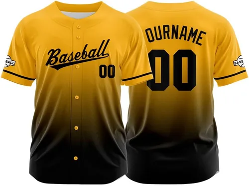 Vista 44 de Camiseta de béisbol con degradado personalizado, nombre, número y logotipo personalizados para hombres, mujeres y niños