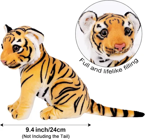 Vista 2 de Berry President Juguetes de peluche de tigre, juguetes de peluche de tigre sentado, peluche realista para niños y niñas (amarillo, 9.4 pulgadas)