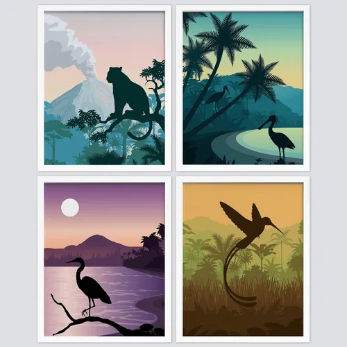 Vista 92 de SIGNWIN Marco de arte de pared de jirafa de safari africano, juego de 4 impresiones coloridas de paisaje, decoración de pared de naturaleza