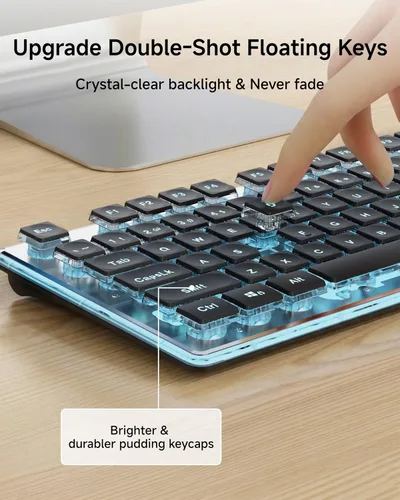 Vista 4 de SEUNKWANG EWEADN V3 Combo de Teclado y Mouse Inalámbrico con Retroiluminación Azul, Panel Metálico, Teclado y Mouse de Computadora Recargable