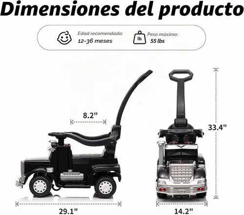 Vista 8 de Outfunny Coche de empuje 3 en 1 para niños pequeños de 1 a 3 años con mango y música Negro