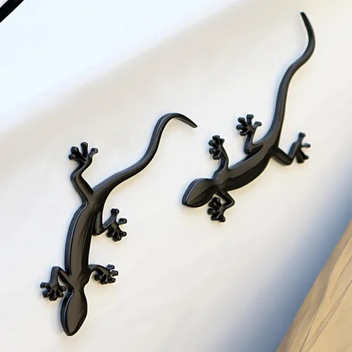 Vista 4 de Gecko - Emblema de metal, 2 calcomanías 3D de decoración de animales, decoración de cola trasera (gecko negro)