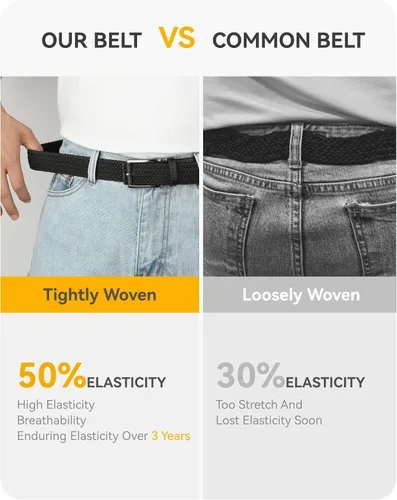 Vista 6 de CHAOREN Cinturón elástico para hombre, paquete de 2 - Cinturones trenzados de 1 3/8" para golf para hombres - Elástico casual para pantalones y jeans