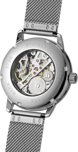 Vista 4 de FORSINING Reloj de pulsera mecánico de cuerda manual con visualización analógica estilo deportivo para hombres con correa de piel Negro Plata Beige