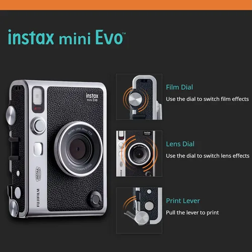 Vista 5 de Fujifilm Instax Mini EVO Paquete de cámara instantánea híbrida con funda compatible con Fujifilm Instax Mini EVO + Fujifilm Instax Mini Twin Pack