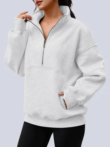 Vista 2 de AUTOMET - Sudaderas con capucha de cuarto de cremallera para mujeres, sudaderas de forro de vellón holgadas con cuello alto falso para adolescentes