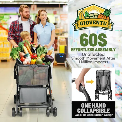 Vista 4 de Carrito de compras plegable con ruedas, carritos de comestibles multiusos de 80 libras con ruedas de 360° y bolsa extraíble, carritos de compras