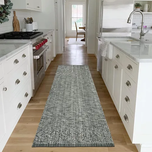 Vista 124 de LEEVAN Alfombra lavable para baño, alfombra tejida negra de 2 x 3 pies para entrada, alfombra de puerta delantera de algodón, alfombras pequeñas
