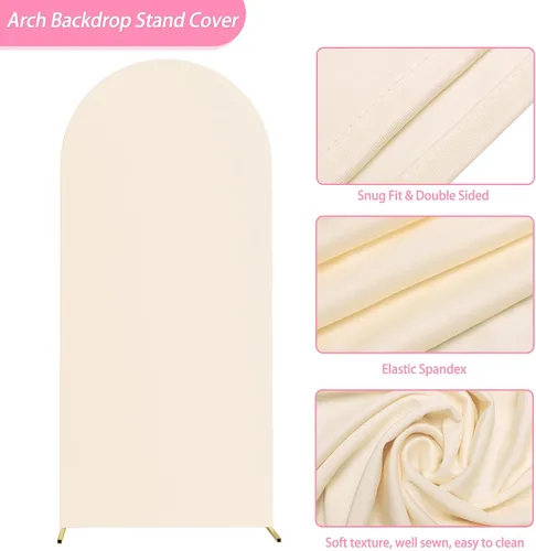Vista 3 de Asee'm Cubierta de arco de boda de 6 pies, color beige, ajustada, cubierta de elastano ajustable de 2 caras, cubierta de fondo para decoración