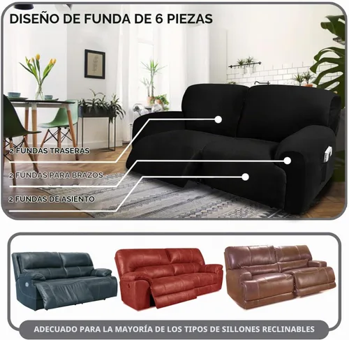 Vista 2 de ULTICOR Funda para sofá biplaza reclinable, extra ancha de 70 a 92 pulgadas, fundas de sofá reclinable elásticas de terciopelo de 6 piezas, funda
