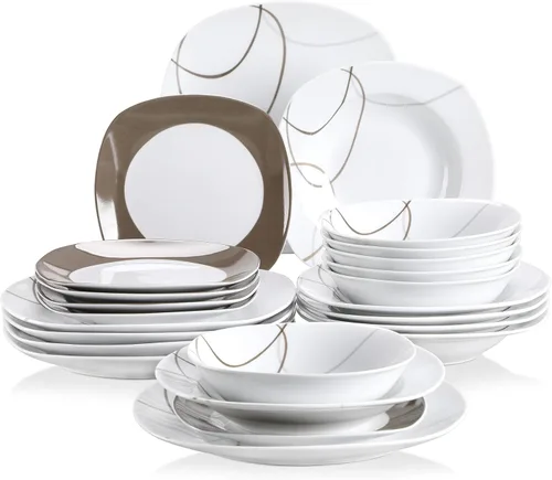 Vista 31 de VEWEET Annie - Vajilla de porcelana para 6 personas, 30 piezas, con platos y tazones, incluyendo cena, postre, sopa, tazas y platillos