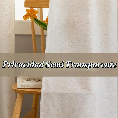 Vista 6 de Cortinas de lino natural de 96 pulgadas de largo, 2 paneles para sala de estar, cortinas de lino semitransparentes con ojales negros, cortinas