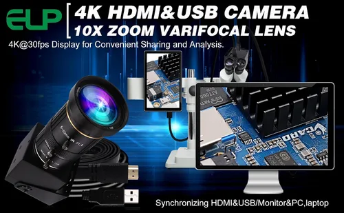 Vista 9 de ELP 4K USB HDMI USB Cámara Manual Zoom Webcam Enfoque Variable Cámara PC Mini Cámara de Cerca para Computadora H.264 Cámara de Seguridad USB Cámara