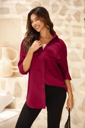 Vista 6 de TASAMO Camisas con botones para mujer, con hombros caídos, de gran tamaño, manga larga, con bolsillo