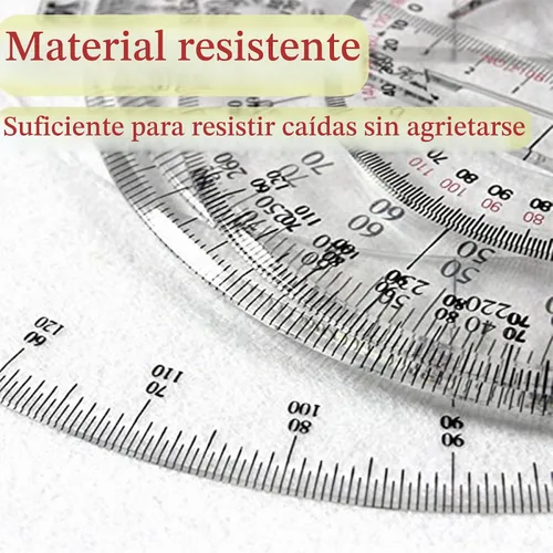 Vista 5 de SEIWEI Transportador de 360 grados, regla circular matemática de 7.8 pulgadas, herramienta de medición de ángulo de plástico transparente con escala