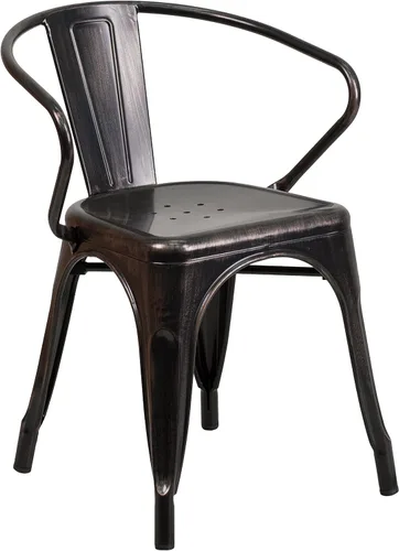 Vista 27 de Flash Furniture silla de metal con apoyabrazos, Metal, Negro