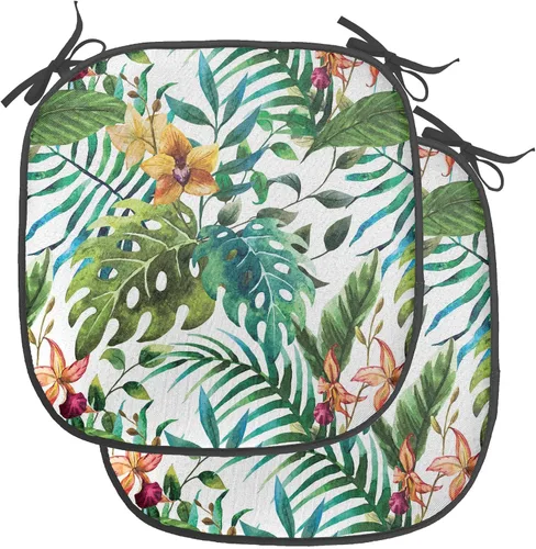 Vista 109 de Ambesonne Cojín de asiento para silla de flores, detalles florales con hojas y remolinos, estampado artístico romántico y vívido y vibrante