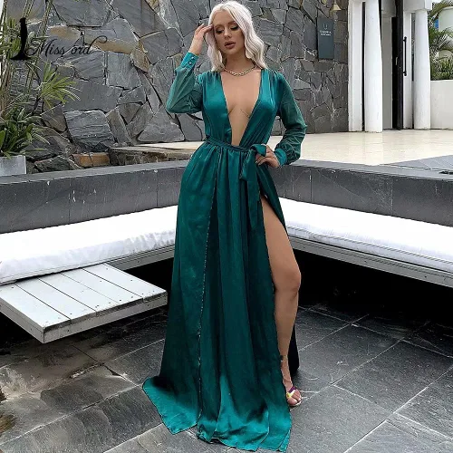 Vista 7 de Miss ord - Vestido largo de manga larga para mujer con cinturón